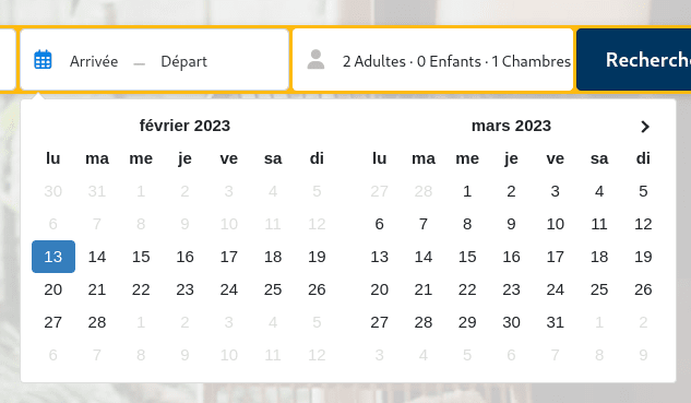 Calendrier du formulaire de recherche du site ebooking.com