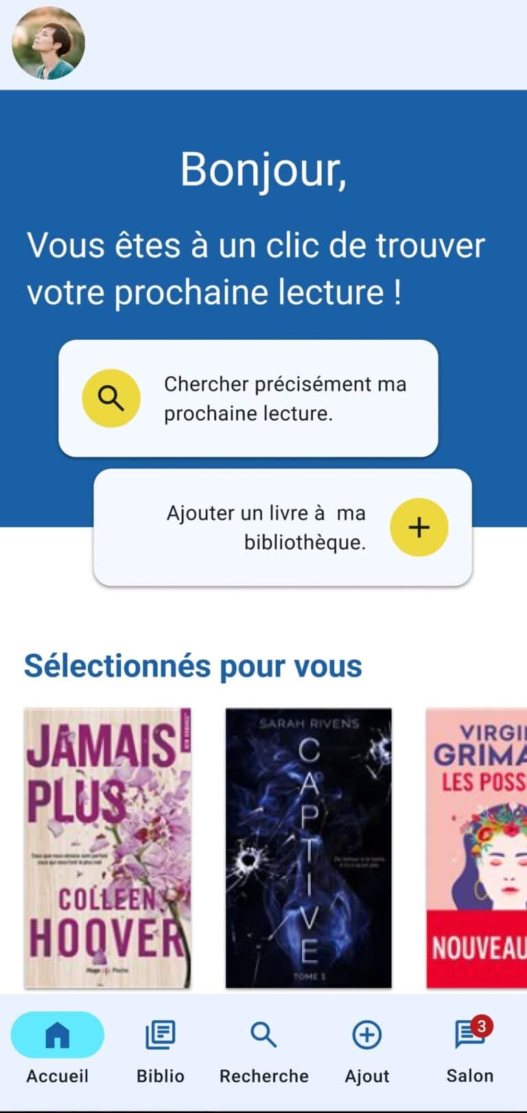 Écran d'accueil de l'application Tuli.